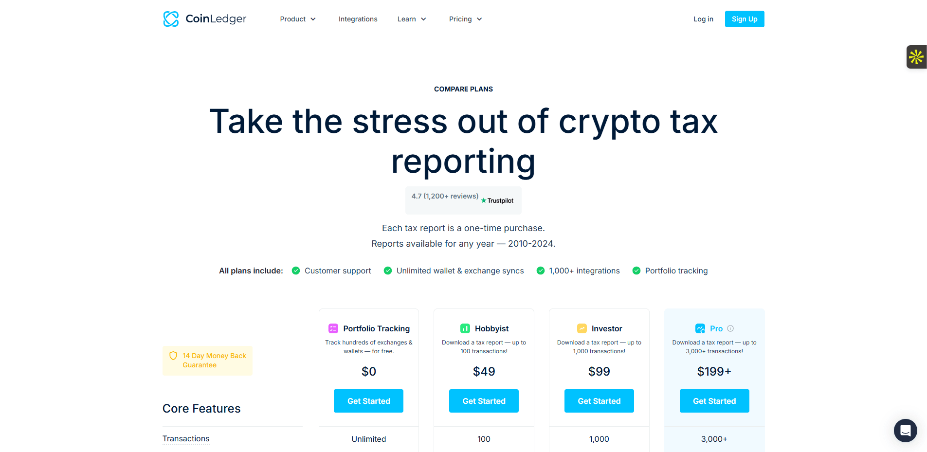 Interface du logiciel CoinLedger