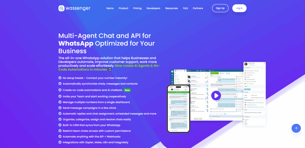 Interface du logiciel Wassenger