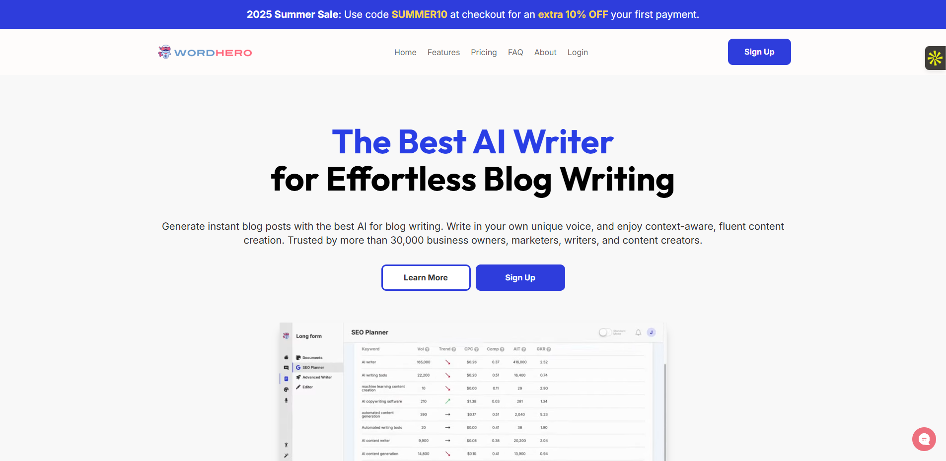 Interface du logiciel WordHero