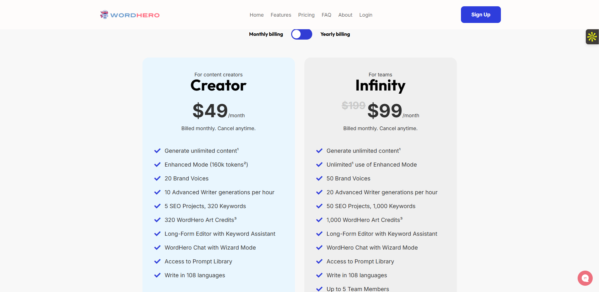 Les tarifs du logiciel WordHero