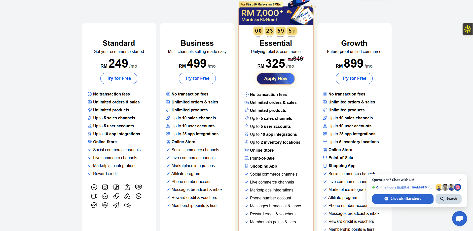 Les tarifs du logiciel Easy Store